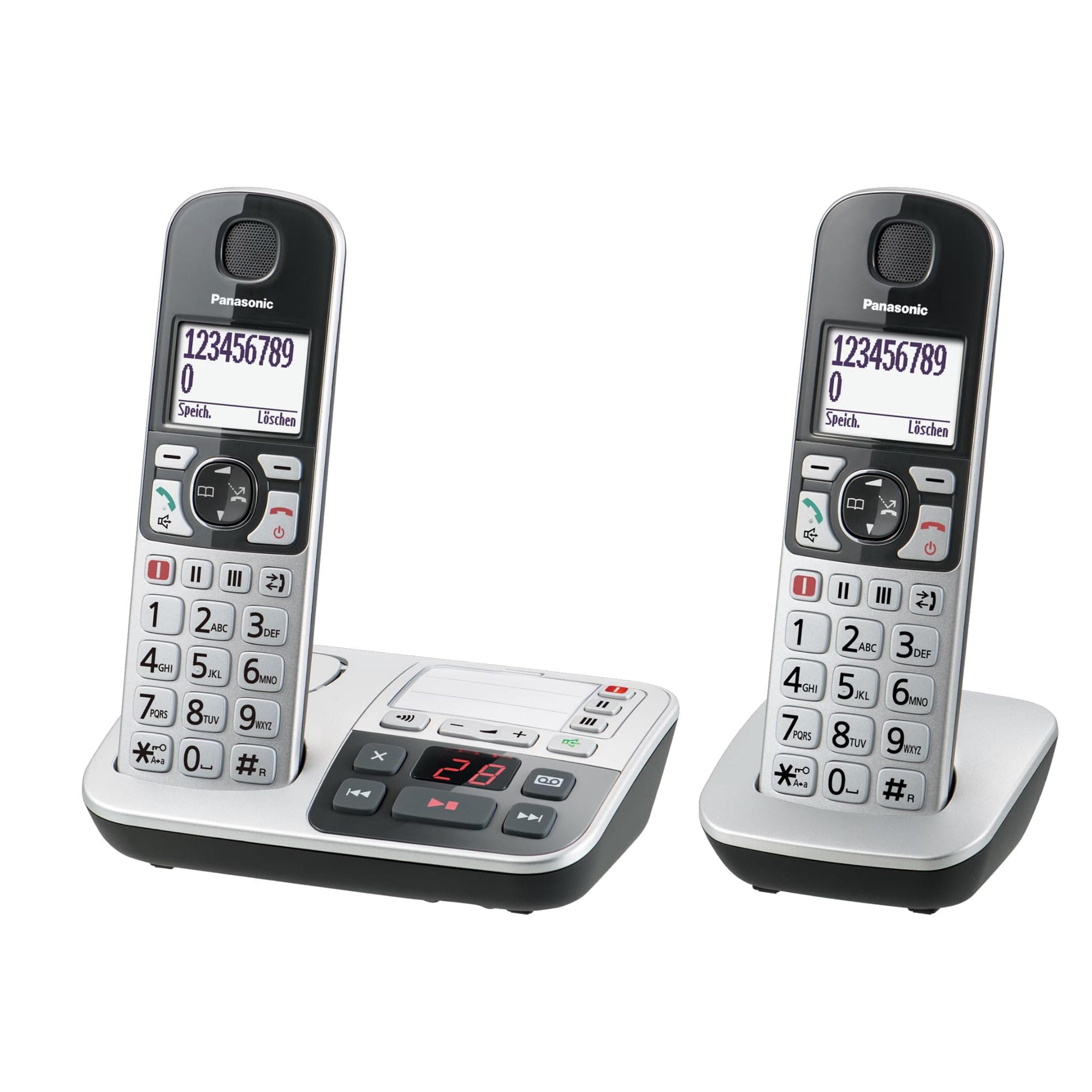Panasonic KX-TGE522GS DECT Seniorentelefon mit Notruf (Großtastentelefon mit Anrufbeantworter, schnurlos, Telefon DUO)silber-schwarz,max 1,5h - Gespräch, 4,6cm Display, 150 Eintrage, max 330h Standby, TGE mit Anrufbeantworter 2 Telefone Angebot bei HelloDeals