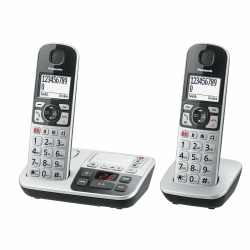 Panasonic KX-TGE522GS DECT Seniorentelefon mit Notruf (Großtastentelefon mit Anrufbeantworter, schnurlos, Telefon DUO)silber-schwarz,max 1,5h - Gespräch, 4,6cm Display, 150 Eintrage, max 330h Standby, TGE mit Anrufbeantworter 2 Telefone Angebot bei HelloDeals