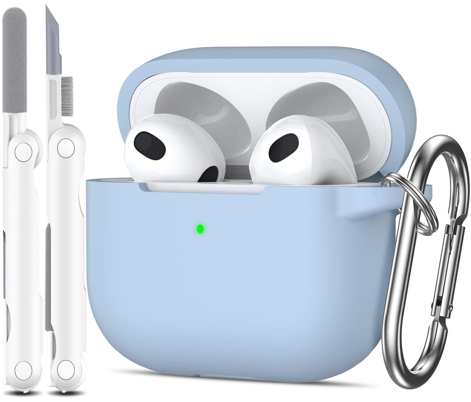 AirPods 3 Generation Hülle 2021 - Weicher Silikonschutz Mit Schlüsselanhänger und Reinigungsset, Kompatibel Mit AirPods 3, Himmelblau A-Sky Blau Angebot bei HelloDeals
