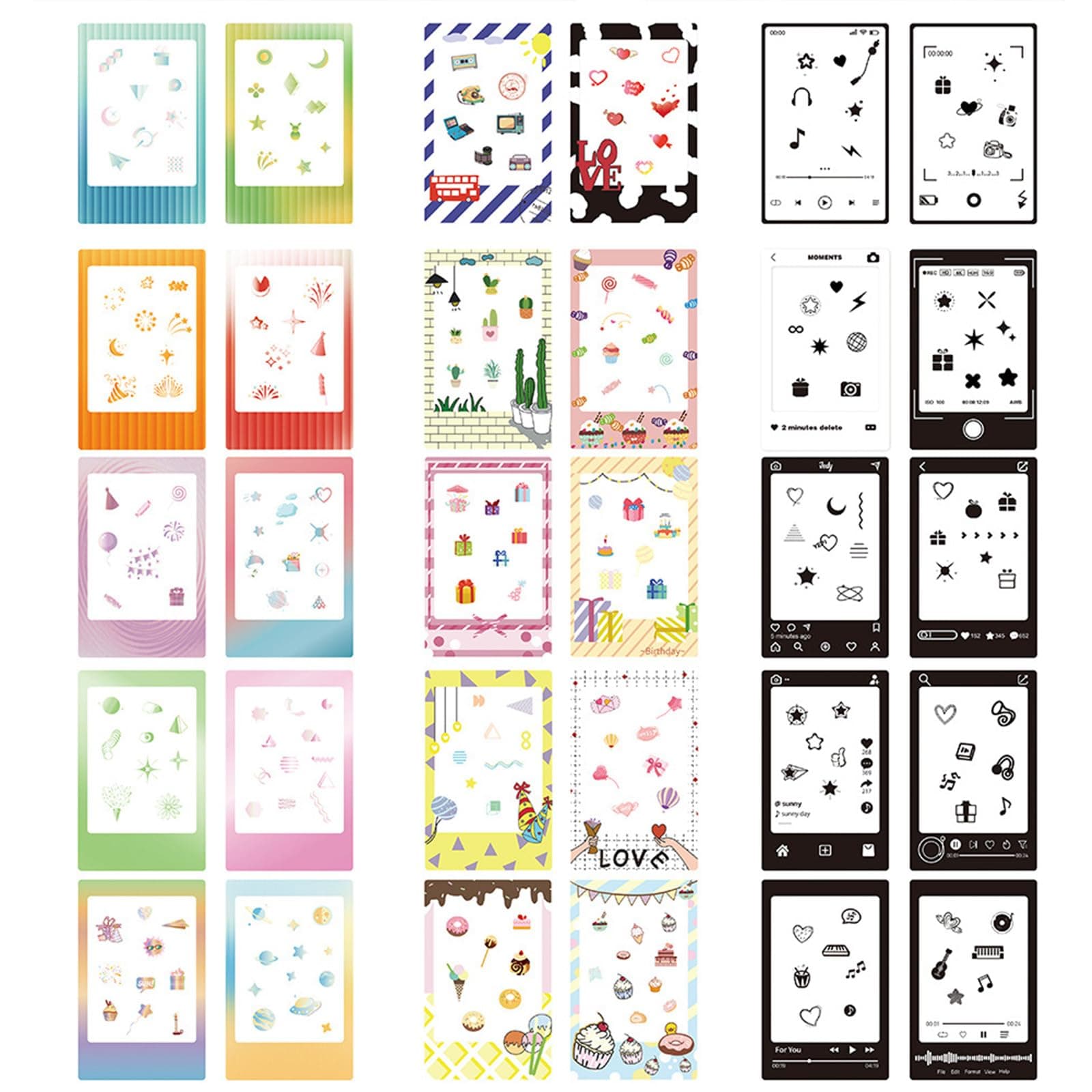 30 Stück Mini Fotorahmen Aufkleber, 3 Zoll, Multicolor, Retro, Polyethylenterephthalat, Kompatibel mit Instax Mini 12/11/9/8/7S/70/40/50S/90 EVO, Film Fotorahmen-Aufkleber Angebot bei HelloDeals