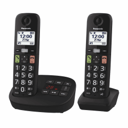 Panasonic KX-TGU132EXB digitales schnurloses Telefon mit Anrufbeantworter, Basisstation & 2 Mobilteile, LCD-Display, große Tasten, Favoriten-Taste, hörgerätekompatibel, Schwarz TGU mit Anrufbeantworter 2 Telefone Angebot bei HelloDeals