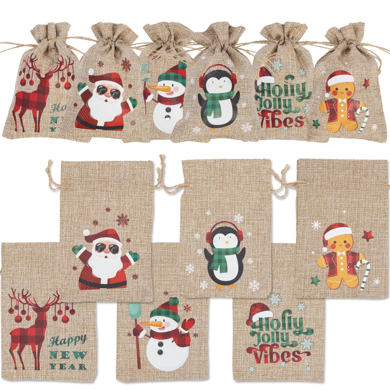 24 Weihnachten Jutesäcke mit Kordelzug kleine hessische Geschenktüten für Weihnachten Party Favors… Leinen with Glitter- 24 pack Angebot bei HelloDeals