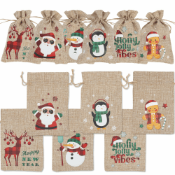 24 Weihnachten Jutesäcke mit Kordelzug kleine hessische Geschenktüten für Weihnachten Party Favors… Leinen with Glitter- 24 pack Angebot bei HelloDeals