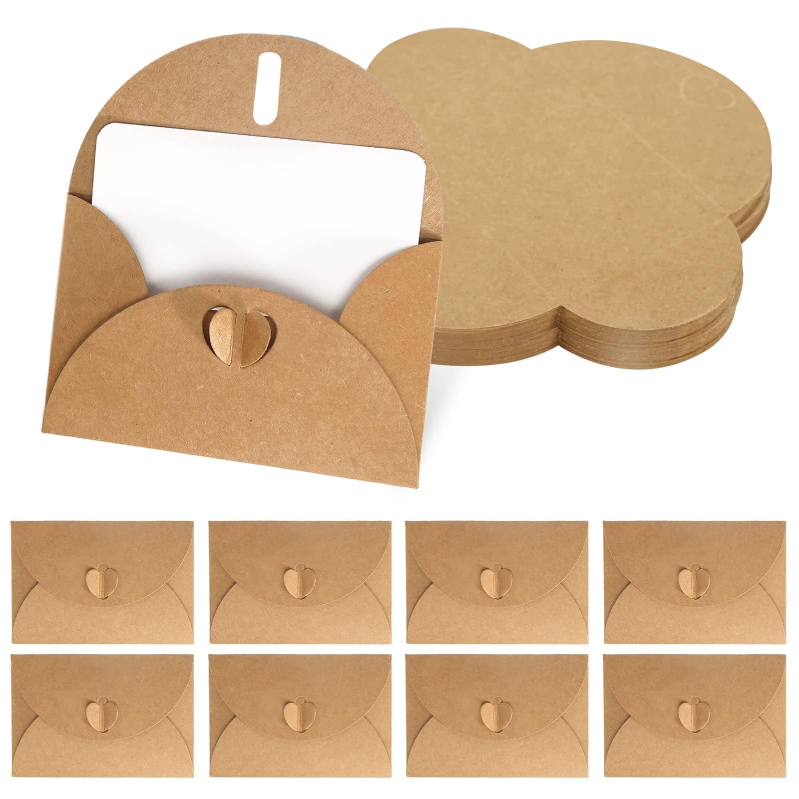 Kraftpapier Umschläge 40 Stück Mini Briefumschläge mit 40 Stück Karten Set, Klein Umschläge Mini Briefumschläge mit Herz Verschluss für Geldgeschenke Dankeskarten Einladung Angebot bei HelloDeals