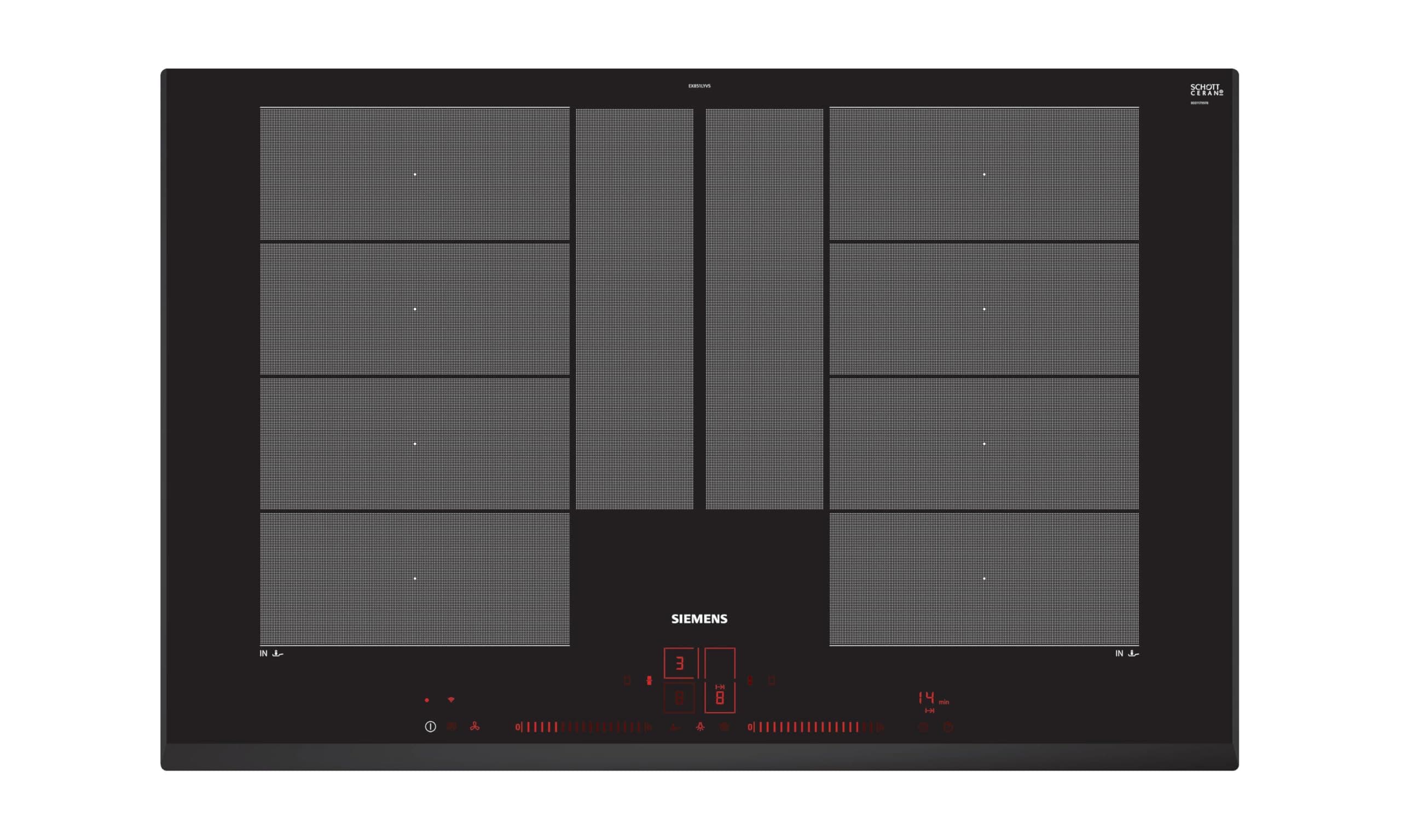 Siemens EX851LYV5E, iQ700, Smartes Induktionskochfeld 80 cm, autark, Rahmenlos aufliegend, Touch & Slide, varioInduktion Plus, Intelligente flexZonen, Bratsensor Plus, cookConnect System, Schwarz iQ700 Rahmenlos aufliegend 80 cm Breite Angebot bei HelloDeals