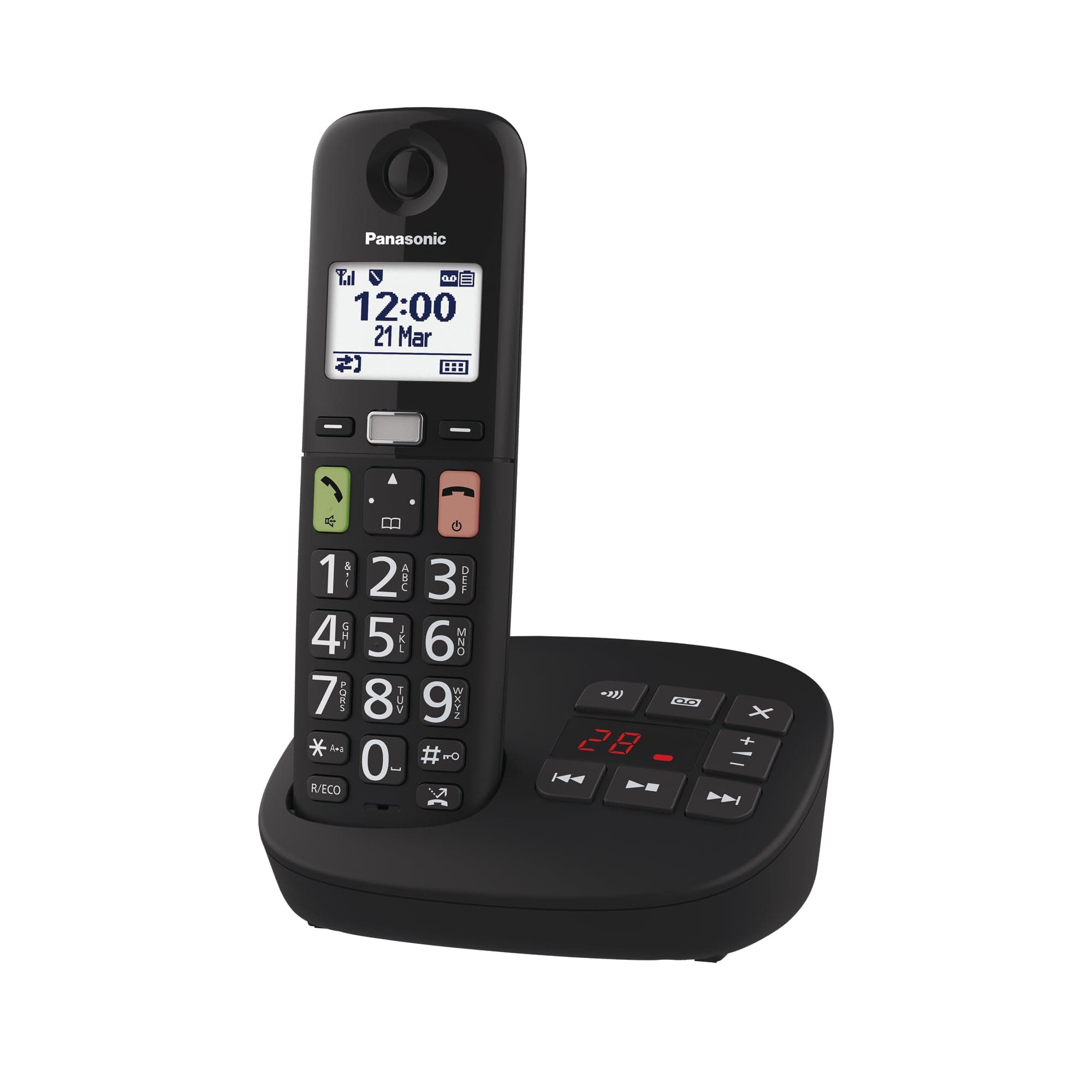 Panasonic KX-TGU130EXB digitales schnurloses Telefon mit Anrufbeantworter, Basisstation & 1 Mobilteil, LCD-Display, große Tasten, Favoriten-Taste, hörgerätekompatibel, Schwarz mit Anrufbeantworter Basisstation & 1 Mobilteil Angebot bei HelloDeals