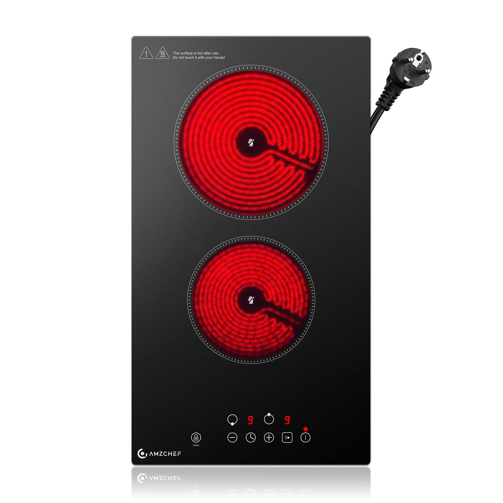 AMZCHEF Glaskeramikkochfeld 2 Platten, 3200W Kochfeld 2 Platten mit 9 Leistungsstufen, 2-in-1 Freistehend-/Einbau-Design, Touch-Steuerung, Mattierte Glasoberfläche, Kompatibel mit Allen Kochgeschirren Angebot bei HelloDeals