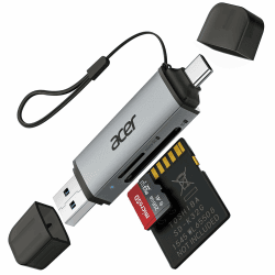 acer SD Kartenleser, Dual USB 3.0 USB C Stecker Kartenlesegerät, Aluminium OTG Adapter SD Card Reader Speicherkartenleser für SD/Micro SD/TF/SDHC/SDXC, iPhone 17 16 15 Serie, Android/Windows/macOS. Grau Angebot bei HelloDeals