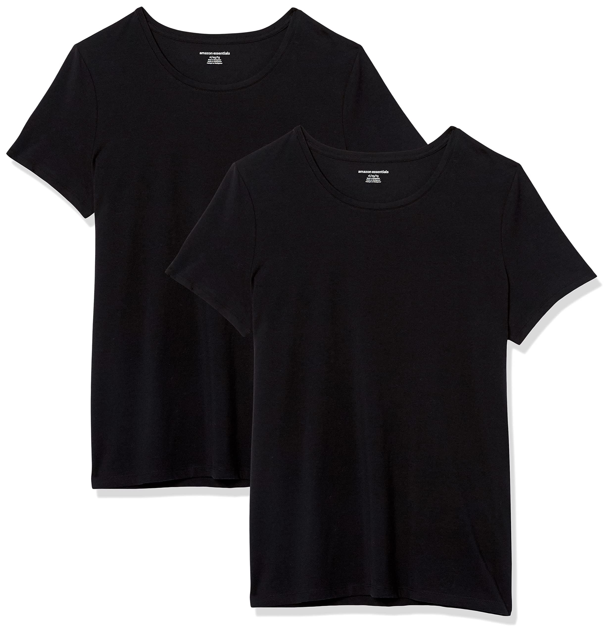 Amazon Essentials Damen T-Shirt Regular Fit mit kurzen Ärmeln und V-Ausschnitt Crew Neck pack of 2 M Schwarz Angebot bei HelloDeals