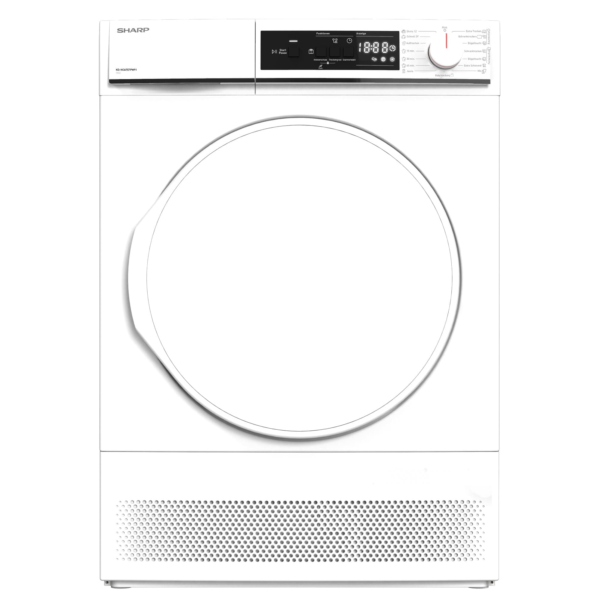 Sharp KD-NCA7S7PW91-DE Wäschetrockner, G, 7 kg, 15 Programme inkl. 12 Min. Kurzprogramm, Schontrommel mit LED-Beleuchtung, Weiß Angebot bei HelloDeals