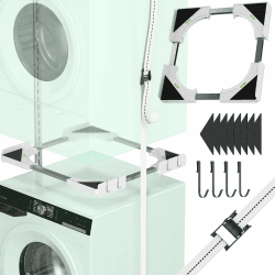 Slimline Waschtrockner-Stapelset, universeller ultradünner Rahmen für 45–68 cm Geräte, platzsparendes Design mit leichtem Aluminium-Ratschenriemen und 4 Multifunktionshaken (weiß) Ultradünnes Weiß Angebot bei HelloDeals