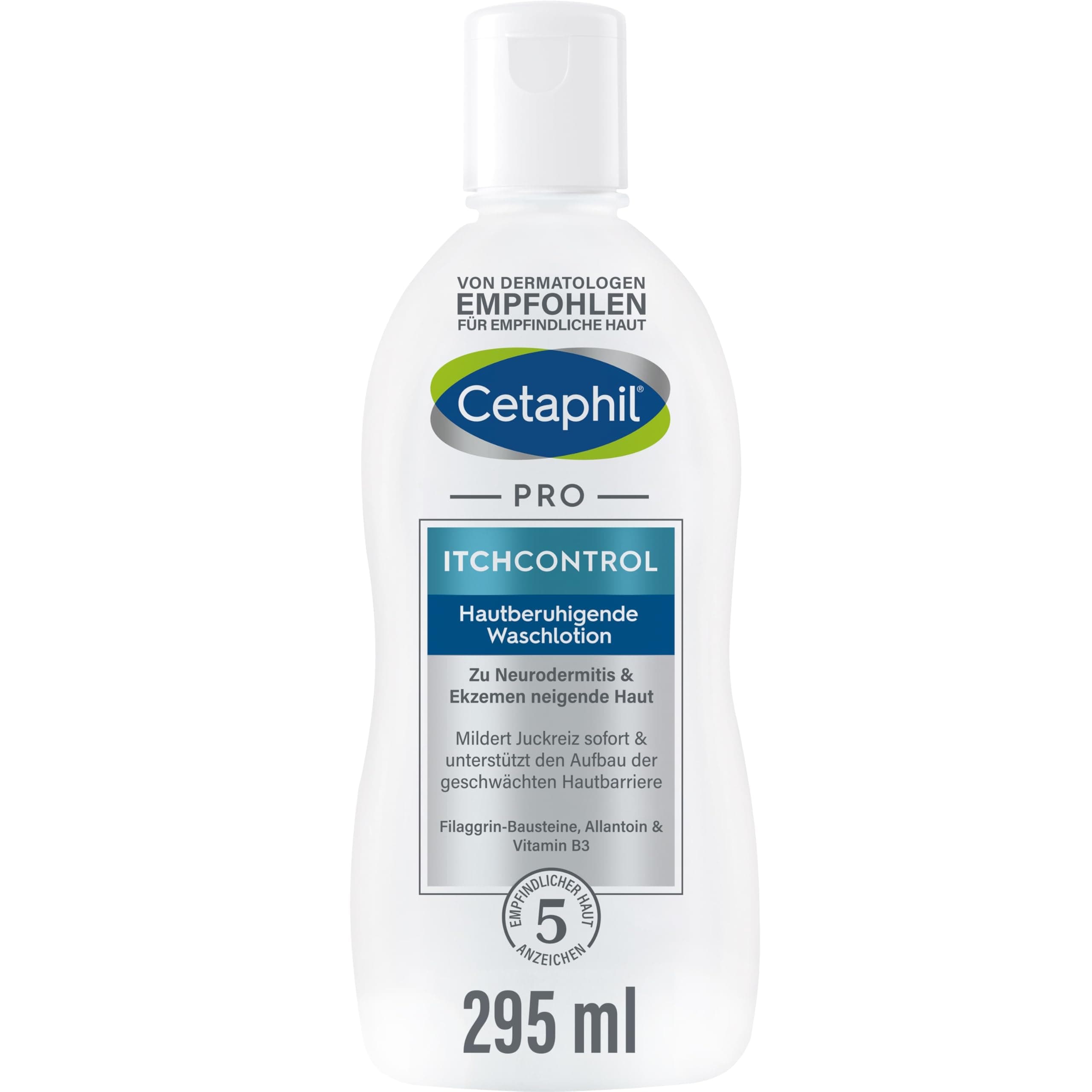 CETAPHIL PRO ItchControl Hautberuhigende Waschlotion, 295ml, Für zu Neurodermitis & Ekzemen neigende Haut, Reinigt sanft schäumend, spendet intensiv Feuchtigkeit, Auch für sensible Baby- & Kinderhaut weiß 295 g (1er Pack) Angebot bei HelloDeals