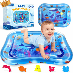 Wassermatte Baby, Baby Spielzeug 3-12 Monate, Spielmatte Baby, Wasserspielmatte BPA Frei Groß, Aufblasbare Bauchzeit Matte, Einzigartiges Unterwasserdesign, Babys Muskeln Stärken 66*50cm Angebot bei HelloDeals