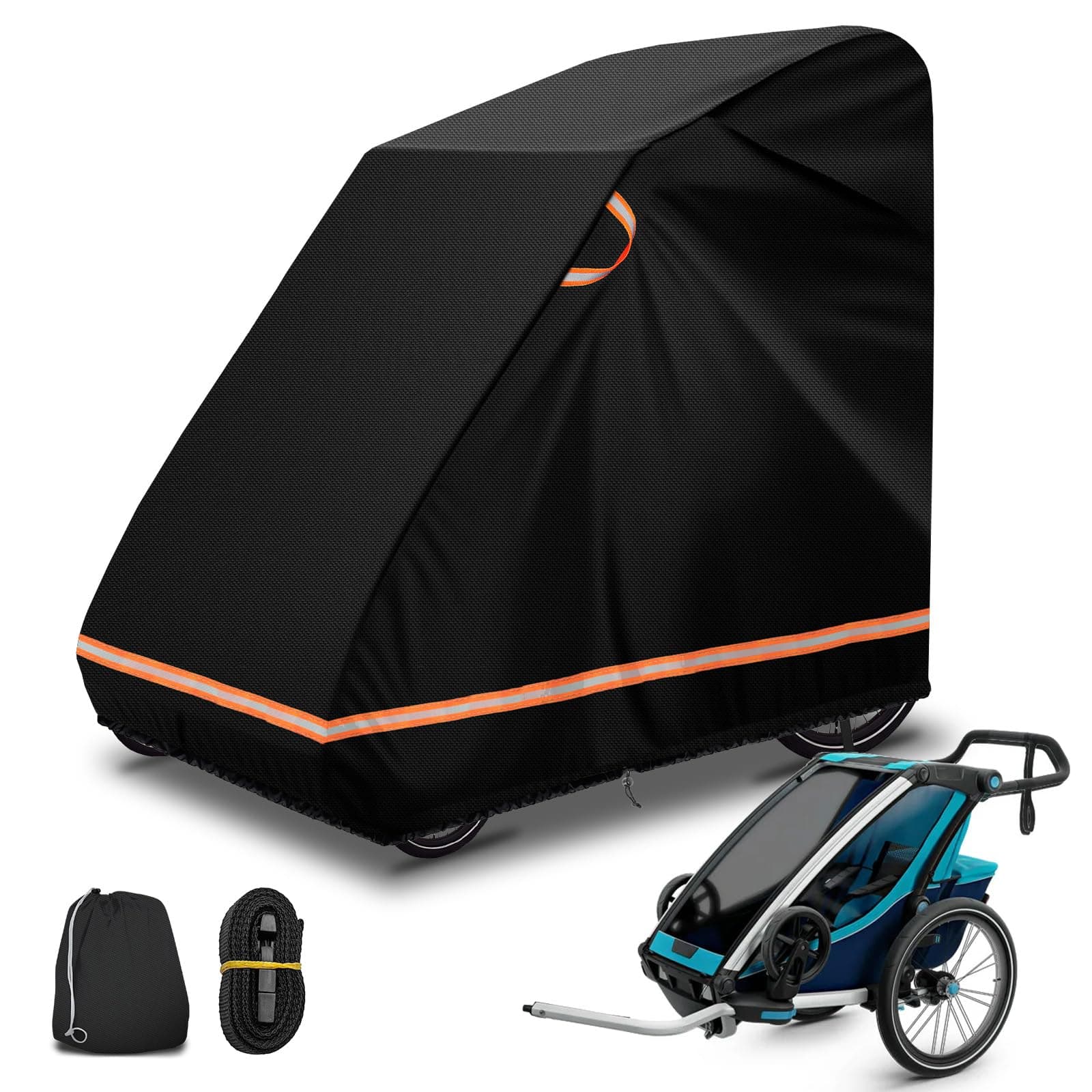 Abdeckung Fahrradanhänger,600D reißfestem Oxford-Gewebe,Fahrradanhänger Universal Größe 1-Sitzer,Wasserdicht & sturmfest,Atmungsaktiv und UV-beständiger für Faltgarage geeignet (Größe:2-Sitzer) Angebot bei HelloDeals