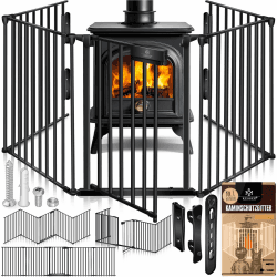 KESSER® Kaminschutzgitter mit Tür 305 cm Metall Ofenschutzgitter Laufgitter Laufstall Absperrgitter Tierschutzgitter Türschutzgitter für Kinder-Sicherung, 5-teilig Elemente (je 60 x 75 cm) Schwarz Schwarz 305cm Angebot bei HelloDeals