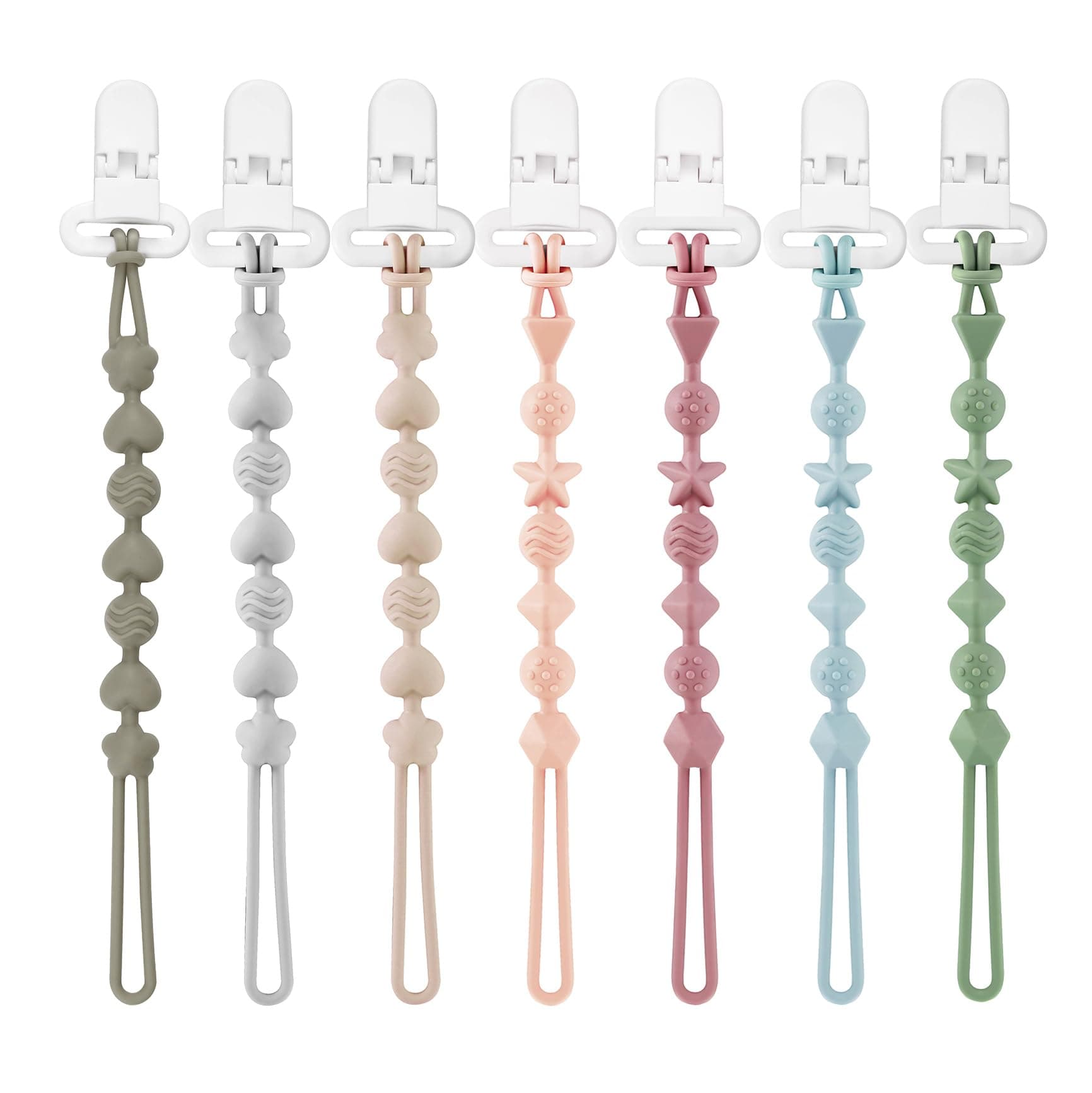 PandaEar 7er-Pack Baby Schnullerkette Silikon - Durchgehendes Design Schnuller Kette Schnullerband für Jungen & Mädchen - Universelle Pacifier Holder Chain für Spielzeug Angebot bei HelloDeals