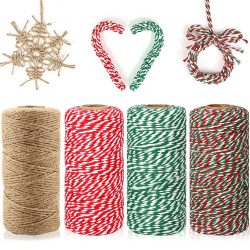 200M Bäckerschnur Grün Rot und Weiß Bindfäden Braun Natur Juteschnur, Baumwollkordel 2mm Garten Kordel Bakers Twine Schnur für Geschenke Verpacken an Weihnachten, DIY Kunstgewerbe, Gartenarbeit (4) Angebot bei HelloDeals