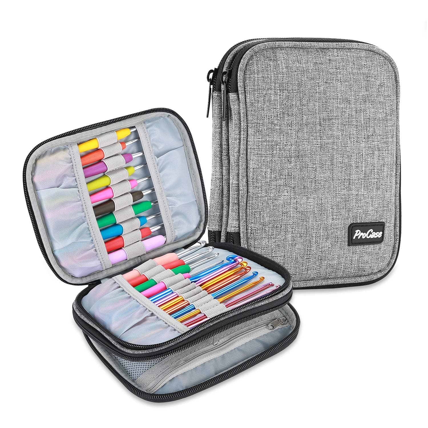 ProCase Tasche für Strickennadel Crochet Hook Case Organizer (Leer ohne Zubehör), Stricknadeltasche mit Netzfächern, Reise Tragetasche für Häkelnadeln Stricknadeln Werkzeuge Zubehör bis 6.5 " Grau Angebot bei HelloDeals