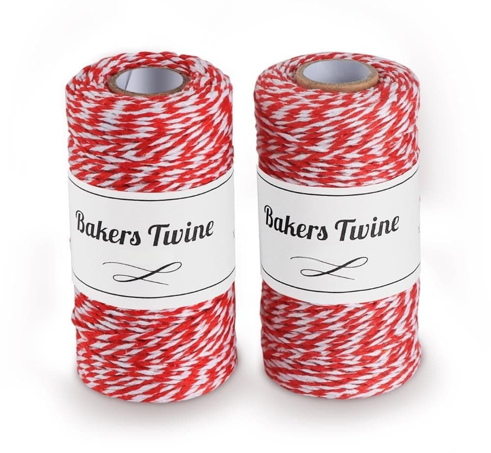 200m Rot und Weiß Baumwolle Schnur, 2mm Geschenkschnur zum Einpacken von Geschenken, Weihnachten Bastelschnur, Zweifarbige Dekoband Kordel für Backen, DIY Basteln, Weihnachten Geschenke Verpacken Angebot bei HelloDeals