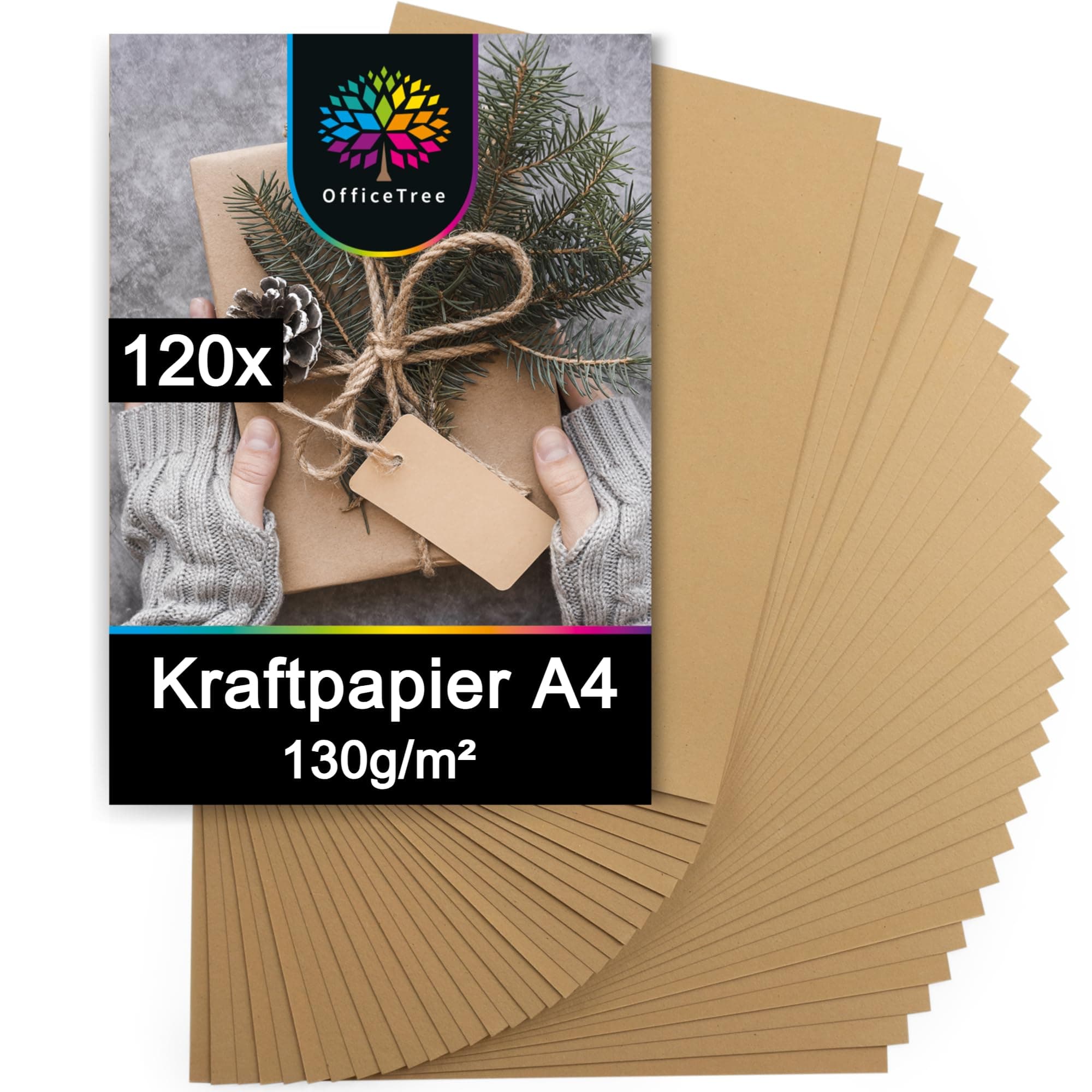 OfficeTree 120x Kraftpapier A4 130g - Craftpapier A4 - Kartonpapier zum Basteln Hochzeit Einladungen, Menükarten - Braunes Papier - Kartonpapier - Craft Papier zum Drucken und Schreiben 120 Blatt DIN A4 Angebot bei HelloDeals