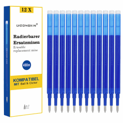 [12 Stück] - LVZONGXIN Radierbare Ersatzmine, Kompatibel mit Pilot FriXion Ball & Clicker & Eberhard Faber animal erase it, Spitze 0,7 mm,Nachfüllminen mit radierbarer Tinte (BLAU, 12) 12 BLAU Angebot bei HelloDeals
