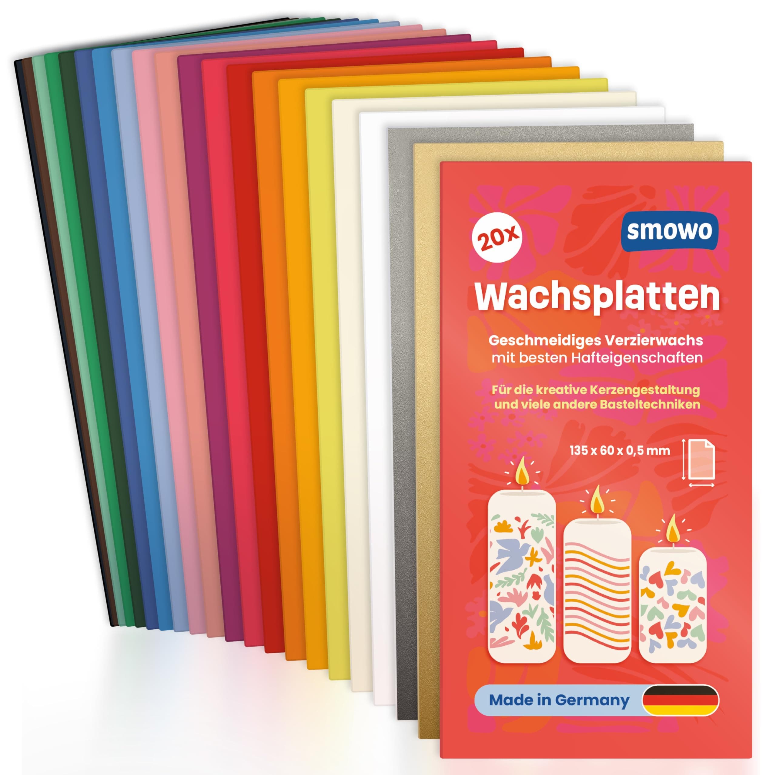 20 Wachsplatten 135x60mm zum Verzieren und Gestalten von Kerzen - Ideal für Kommunion, Taufe und Basteln - Kerzenwachs Platten Set für DIY Kerzenkunst 20 Farben Inkl. Gold und Silber Angebot bei HelloDeals