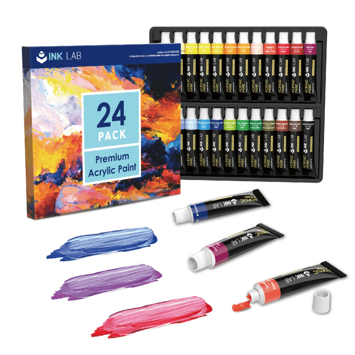 INK LAB Acrylfarben Set 24 x 12 ml, Kompakte Acrylfarbe, Wasserdichte lichtbeständige acrylic paints, Schnelltrocknend mit hoher Pigmentierung für Papier, Leinwand, Ideal für Anfänger und Profis 12 ml (24er Pack) Normal Angebot bei HelloDeals