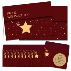 Weihnachtskarten mit Umschlag Set 12 Stück - A6 Klappkarten Weihnachten - Goldprägung Weihnachtskarten Set - Christmas Card - Weihnachtsgrußkarten - leere Innenseite Weihnachtspostkarten Sterne Angebot bei HelloDeals