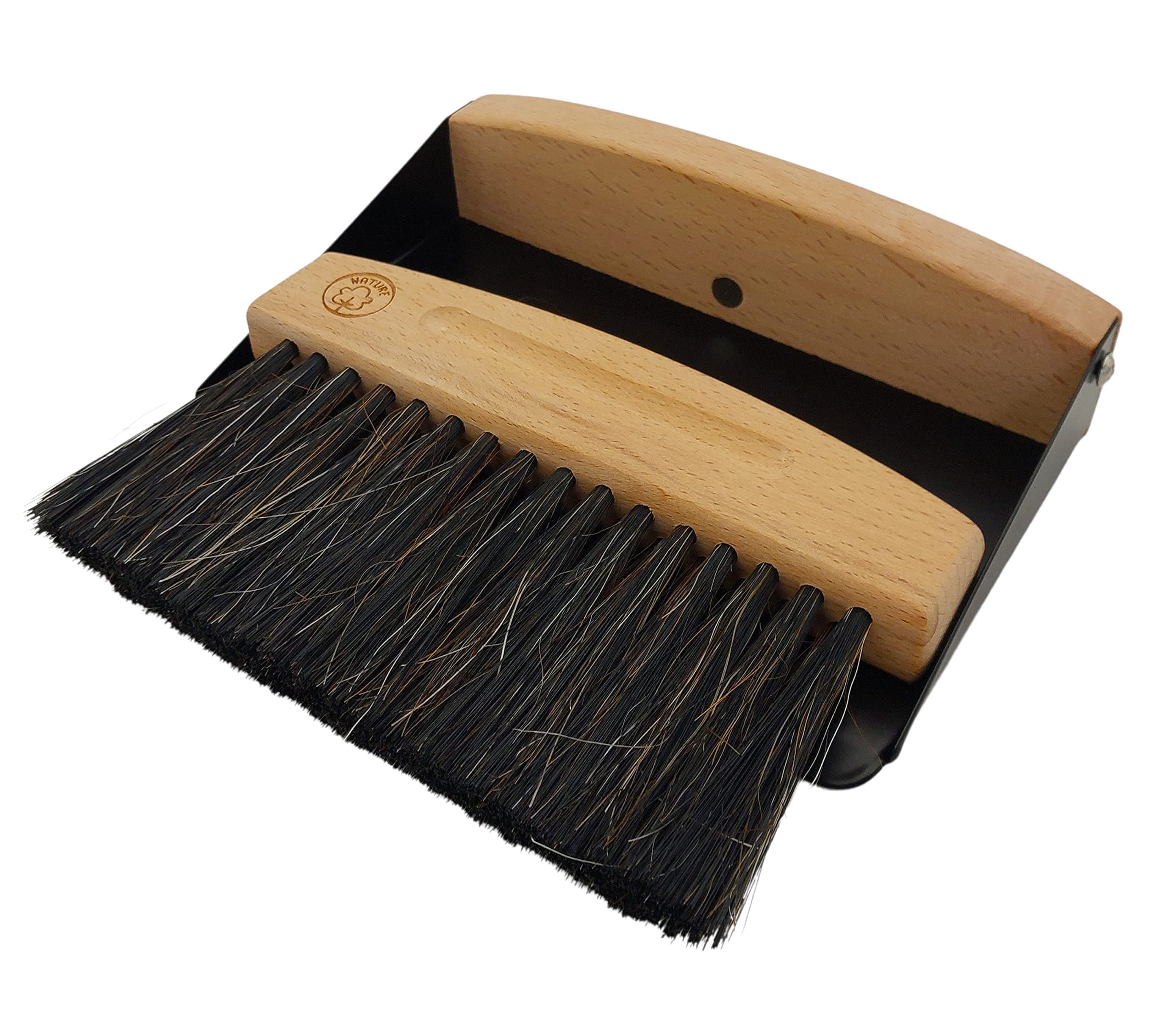 BURI Tischkehrset aus Holz und Metall - Natur Tischbesen und Schaufel aus Buchenholz und Pferdeborsten - Mini Handfeger Besen und Kehrblech magnetisch, schwarz Angebot bei HelloDeals