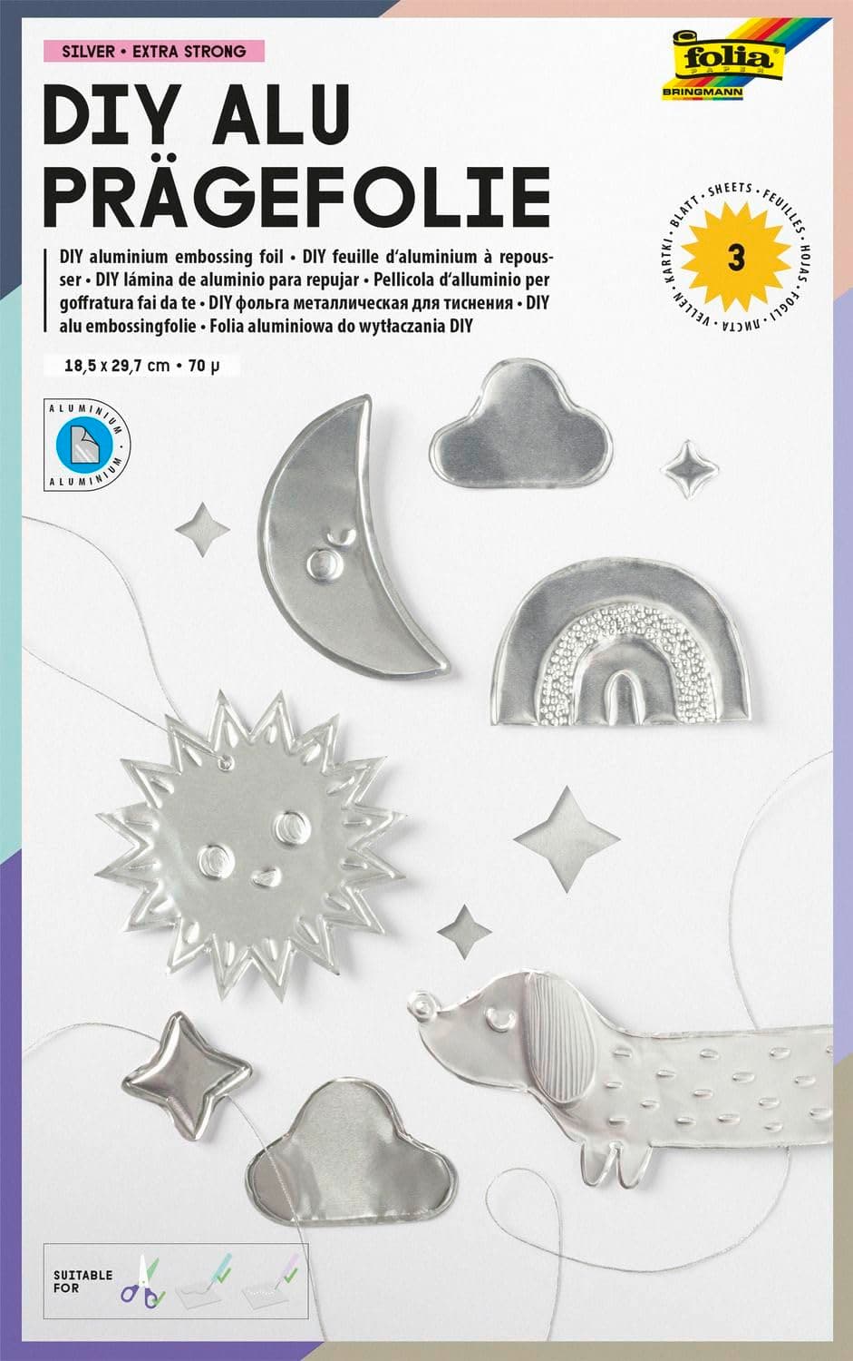 folia 522 - DIY Alu-Prägefolie, Silber, 3 Blatt, 70µ, ca. 18,5 x 29,7 cm, Hartmetallfolie extra strong Silber 18,5 x 29,7 cm Angebot bei HelloDeals