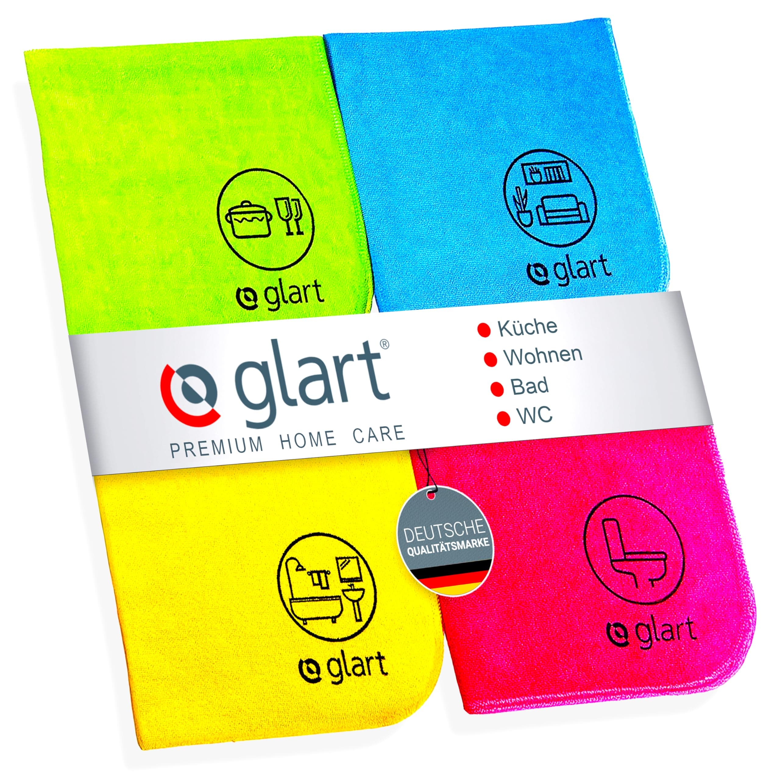 Glart 4444 Mikrofasertuch Set – 4× Reinigungstücher 40×40cm für Küche, Bad & Haushalt – fusselfrei, streifenfrei & weich – für Glanz auf Armaturen, Fliesen, Glas & Möbeln – designed in Germany Multicolor Angebot bei HelloDeals