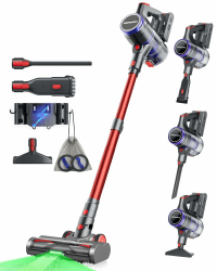 48000Pa/550W/70Min Akku Staubsauger Kabellos, 1.6L Akkustaubsauger mit 8-Schicht-Filterung, Super Leise Kabelloser Staubsauger mit Anti-Tangle Bodenbürste für Hartböden, Rot Rot V15 Ultra Angebot bei HelloDeals