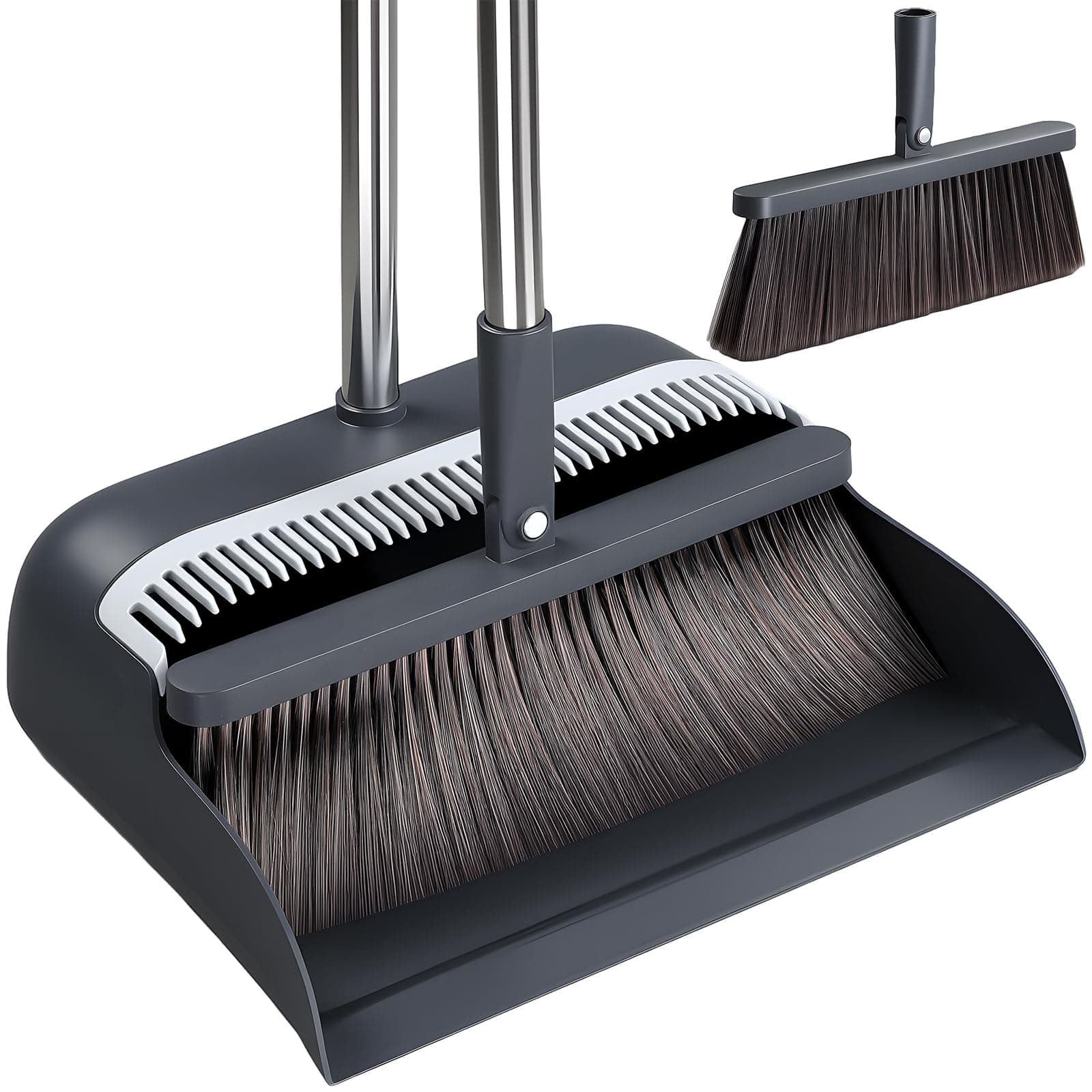 CTIME Besen und Kehrschaufel Set, 51.6 inches Verstellbarer Langer Stiel mit 2 Austauschbaren Besenköpfen,Standbesen und Kehrschaufel-Set für Büro, Küche, Lobby, Boden, Garten Angebot bei HelloDeals