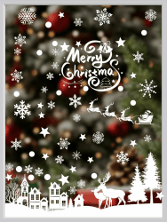 216 Weihnachtsdekoration Fenster statische Aufkleber, Weihnachtsfensteraufkleber mit Schneeflocken und Rentieren, wiederverwendbare PVC-Fensteraufkleber für Winter Weihnachtsfensterdekoration Angebot bei HelloDeals