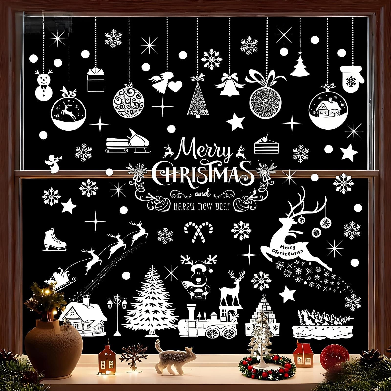 236 Stück Fensterbilder Weihnachten, Schneeflocken Fensterdeko Weihnachtsmann Selbstklebend Fensterbilder für Weihnachts, Fensterfolie Winter pvc aufkleber Fenster Weihnachts deko (Weihnachten B) Angebot bei HelloDeals