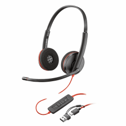Poly Blackwire 3220 schnurgebundenes USB-C-Headset, Noise Cancelling-Mikrofon, Stereo-Design, Verbindung mit PC/Mac über USB-C oder USB-A, Kompatibel mit Teams/Zoom, SoundGuard-Technologie Version 2023 (USB-C & USB-A) Angebot bei HelloDeals