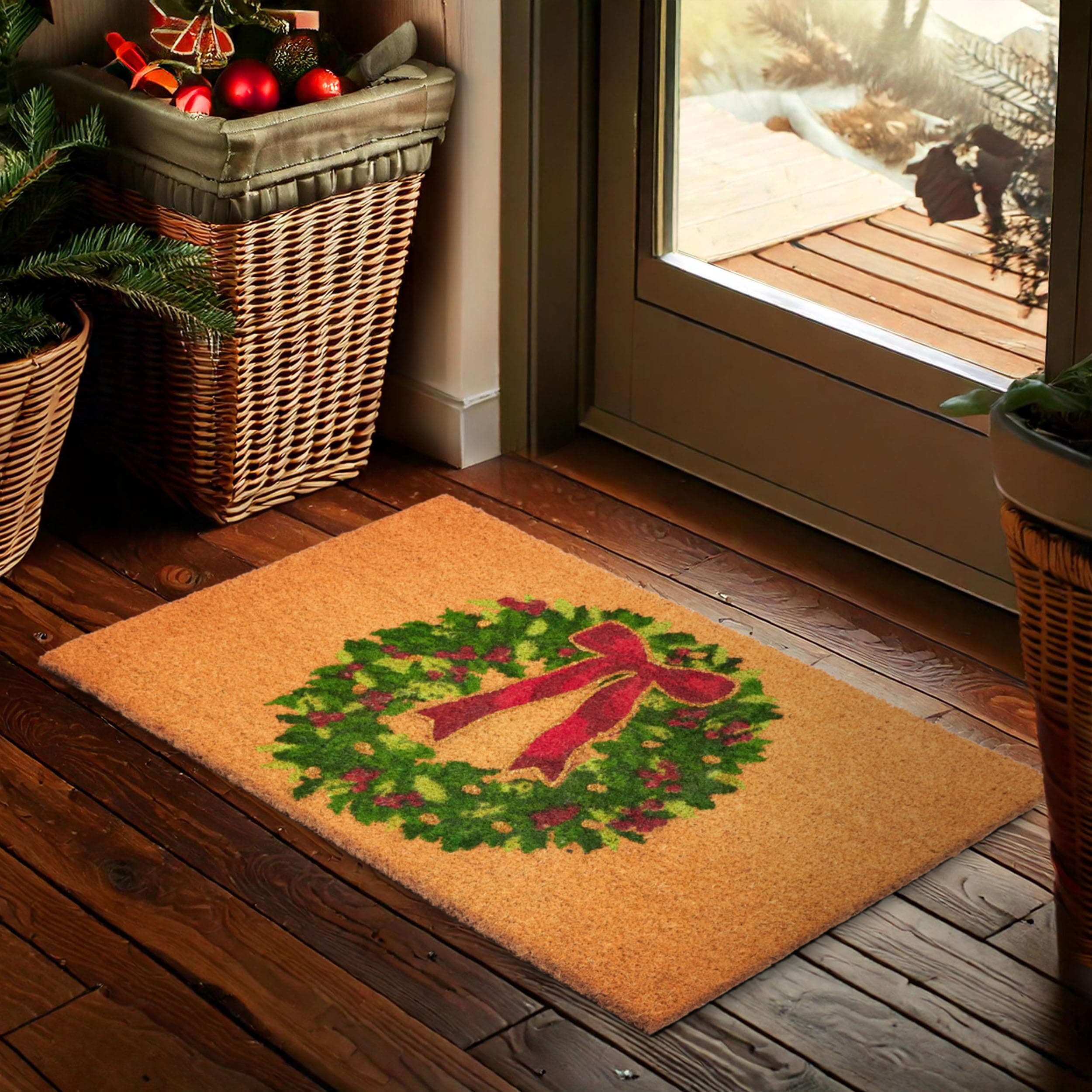 BRUBAKER Weihnachtsfußmatte Adventskranz - Antirutsch Fußmatte für Außen und Innen - 45 x 75 cm Outdoor Schmutzfangmatte aus Kokos - Türkranz Weihnachten mit Schleife - Wetterfest und rutschfest Angebot bei HelloDeals