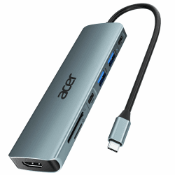 acer USB C Hub, 7IN1 USB-C auf 4K HDMI, 2xUSB 3.0, 1x Typ C 5Gbps, 100W PD, SD/TF Katenleser, Aluminium Docking Station Multiport Adapter für iPhone 15/16 Serie,MacBook/iPad Pro/Air,S24,Surface usw. Grau Angebot bei HelloDeals