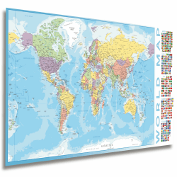 Politische Weltkarte Poster mit Fahnen XL Karte mit Länder-Flaggen; Landkarte 100 x 44 cm; Hochwertiger Premium Druck 170 g Papier (Detailiert) Angebot bei HelloDeals