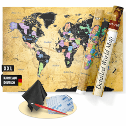 FlYHIGH XXL Weltkarte zum Rubbeln auf Deutsch I 80x57cm I Poster zum aufkratzern I Scratch off Map I Landkarte zum Rubbeln I Karte zum Freirubbeln I Rubbelweltkarte I Welt-Karte zum Freikratzen 1. Gold/Schwarz Angebot bei HelloDeals