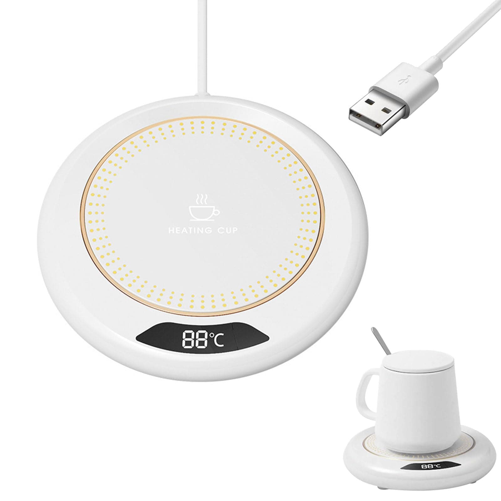 Tassenwärmer, Kerzenwärmer mit 3 Temperatureinstellungen, Elektrischer Kaffeewärmer, USB Getränkewärmer, Teewärmer, Schreibtisch Tassenwärmer, Abschaltautomatik, Becherwärmer für Büro/Haushalt (Weiß) Angebot bei HelloDeals