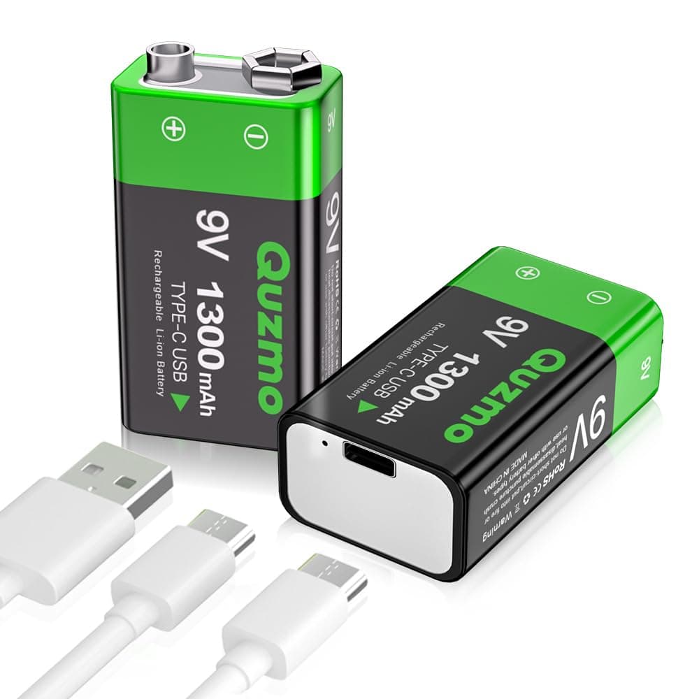 9V Wiederaufladbare Akku, 1300mAh Lithium-Ionen 9 Volt Block Batterien Schnellladung über USB-C ideal für Rauchmelder, Feuermelder, Multimeter (2 Stück) Angebot bei HelloDeals