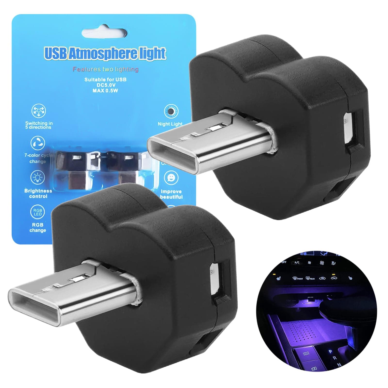 AUTOXBERT 2 Stück Typ-C Mini USB LED Licht, 8-Farben Einstellbarer Winkel Umgebungslicht, Auto On/Off-Atmosphäre Lampe für Auto-Innenraum, Home Decor, Lesen, Camping, Tastatur Beleuchtung Angebot bei HelloDeals