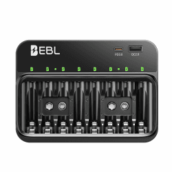 EBL Akku Ladegerät für AA AAA 9V Akkus, Kompatibel mit NI-MH & NI-CD Batterien, USB-C PD3.0 & Micro USB Eingang, Schnellladegerät Angebot bei HelloDeals
