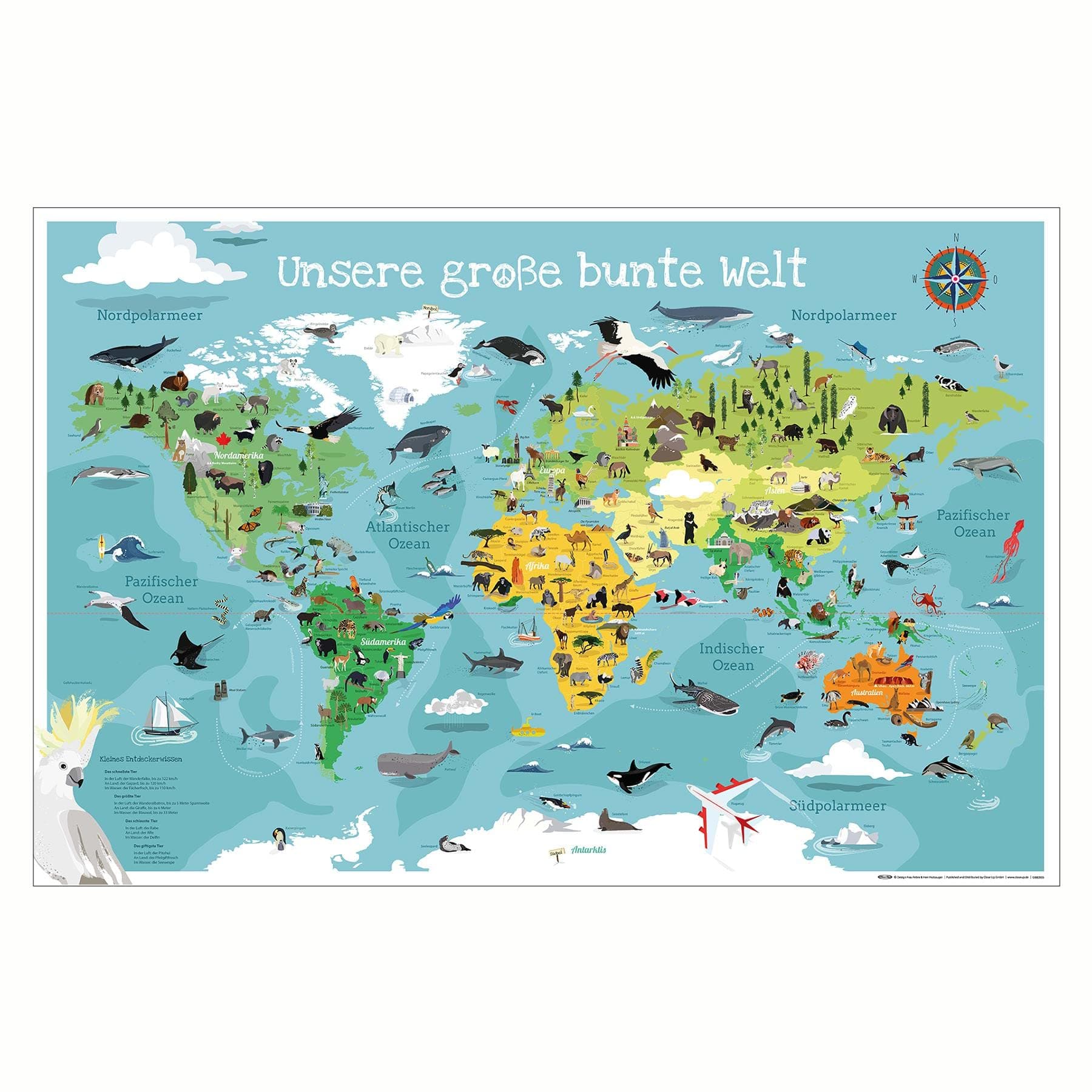 Close Up Kinder-Weltkarte XL Poster - Unsere große Bunte Welt in 61 x 91,5 cm - handgezeichnete und colorierte Kinder-Weltkarte Kinderweltkarte XL - 91,5 x 61 cm Angebot bei HelloDeals