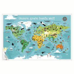 Close Up Kinder-Weltkarte XL Poster - Unsere große Bunte Welt in 61 x 91,5 cm - handgezeichnete und colorierte Kinder-Weltkarte Kinderweltkarte XL - 91,5 x 61 cm Angebot bei HelloDeals
