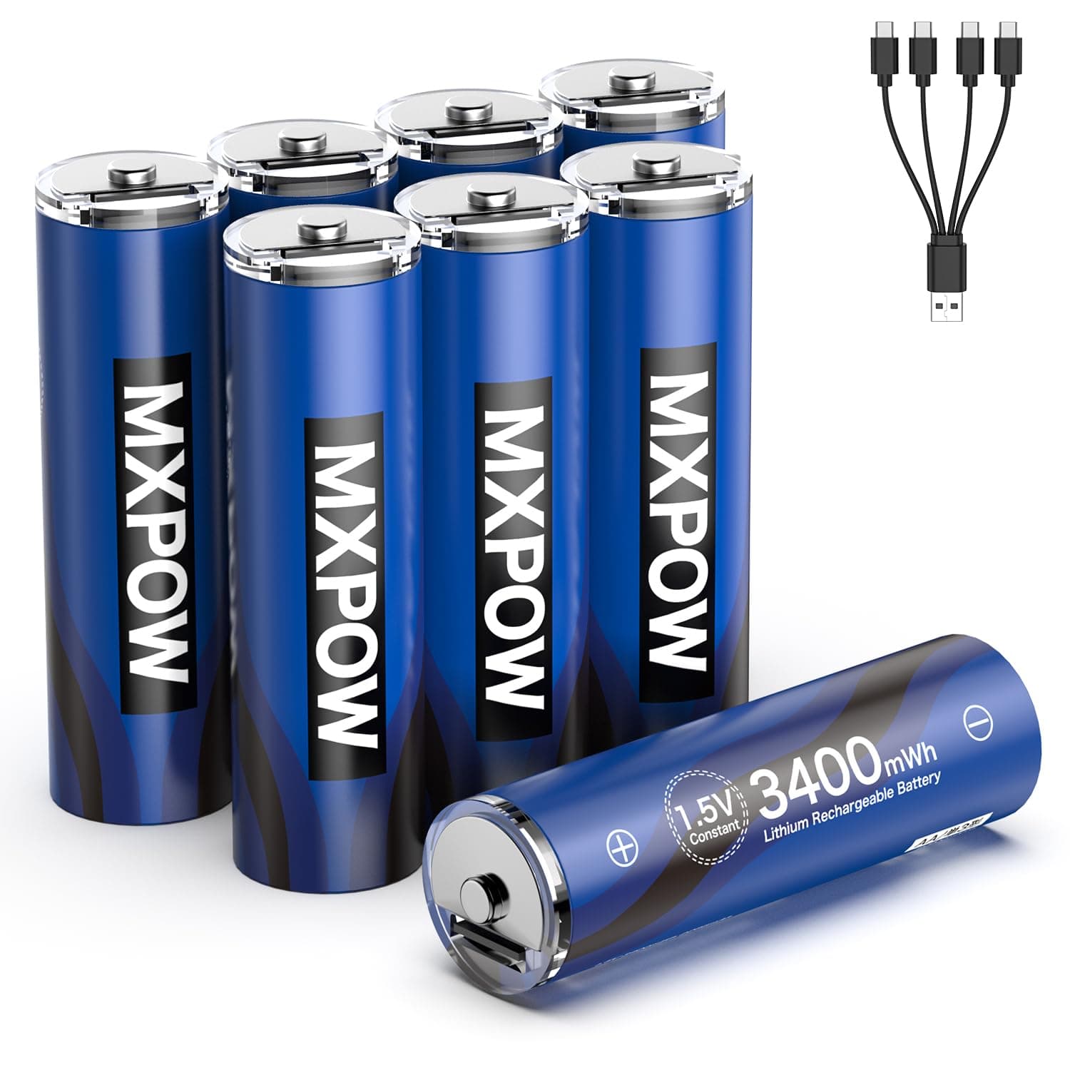 Wiederaufladbare Batterien AA Lithium USB-C 1,5V 3400mWh Lithium Akku AA, 8 Stück Schnellladung in USB Batterie mit 4 in 1 Ladekabel 1500 Zyklen Angebot bei HelloDeals