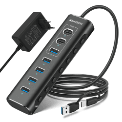 USB C Hub Aktiv mit Netzteil, RSHTECH 7-Port USB C 3.2 Hub Aktiv mit 3 * 10Gbps Port (2*Typ-C, 1*Typ-A), 4 * 5Gbps Port, 1m Datenkabel, 24W Netzteil, Aluminium USB 3.0 3.1, RSH-A107C 3*10Gbps+4*5Gbps Angebot bei HelloDeals