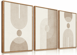 BINCUE Boho Abstrakte Wandkunst,beige braun neutrale Leinwand Wandbilder Rahmen,Moderne Wohnzimmer Wanddekoration,Geometrische Abstrakte Bilder,Moderne Boho Wanddeko Schlafzimmer Büro 30x40cm*3 Farbe F Angebot bei HelloDeals