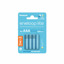 eneloop lite, AAA/Micro NI-MH Akku, 4er-Pack, Kapazität mit min. 550 mAh, Ready-to-Use NI-MH Akkus, bis zu 3000 Mal wiederaufladbar, plastikfreier Verpackung, lite, blau 4 AAA Angebot bei HelloDeals